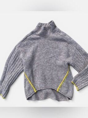 Anthropologie Moth Mock Neck Sweater with Yellow Trim Small